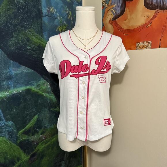 vintage dale jr nascar jersey women's medium white pink - Picture 6 of 6